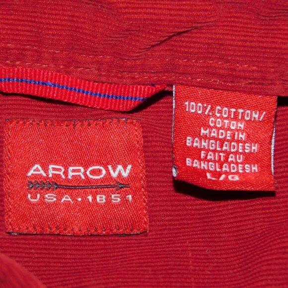 Arrow Mens L Burgundy Red Long Sleeve Button Down Corduroy Shirt - Picture 4 of 9